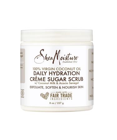 SheaMoisture Daily Hydration Crème Sugar Scrub Care for Dry Skin 100% Virgin Coconut Oil Acacia Senegal Exfoliating Scrub, Coffee, 8 Oz