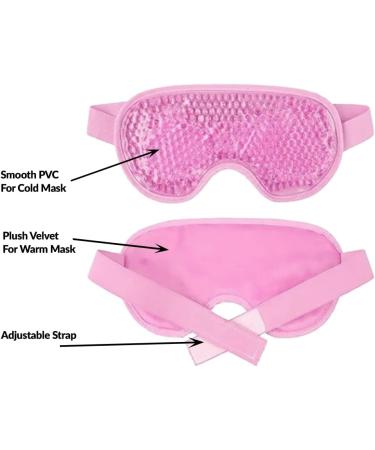 Pink Gel Eye Mask Cooling and Warming Treatment for Tired Puffy Eyes Headaches Hayfever Dry Eyes Reversible Design Silicone Velvet Adjustable Straps - Buy Online on SooperMarket.com