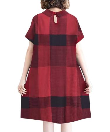 Red Plaid Print Knee-Length Summer Dress with Pockets - XX-Large - Buy Online on SooperMarket.com
