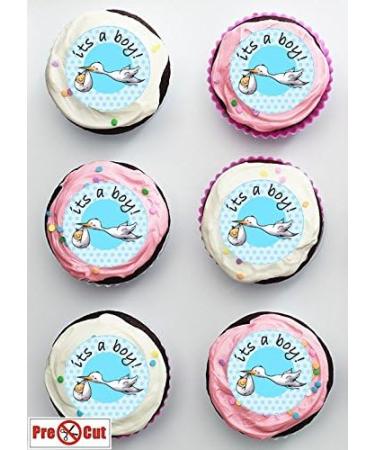 35 x Pre Cut "its a Boy" Stork Baby Shower Cup Cake - Fairy Cake Toppers/Decorations Edible Wafer Paper - Buy Online on SooperMarket.com
