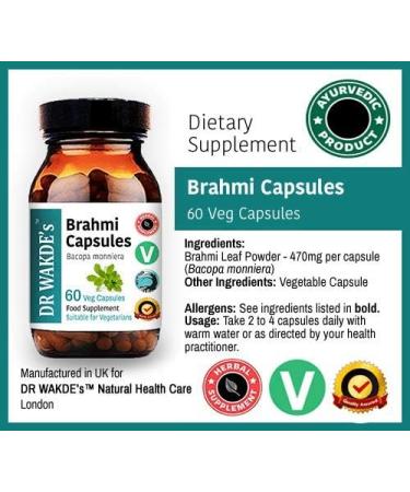 DR WAKDES Brahmi Capsules - 60 Vegan Ayurvedic Supplement for Mental Clarity & Focus | Bacopa Monnieri Herbal Natural Remedy - Buy Online on SooperMarket.com