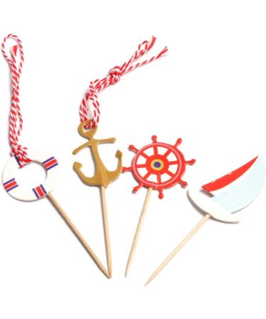 SWOOMEY 24pcs Nautical Cupcake Toppers Top Hat Nautical Theme Party Picks Nautical Cupcake Picks Nautical Cake Topper Birthday Nautical Topper With Line Ocean - Buy Online on SooperMarket.com