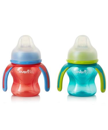 Evenflo Feeding Soft-flo Trainer Sippy Cup with Handle for Growing Baby and Toddler - Red/Teal  5 Ounce (Pack of 2) 2 Count (Pack of 1) Red/Teal