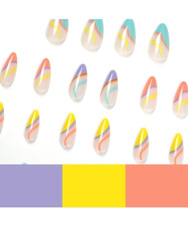 Luvadeyo 24 PCs Almond Press-On Nails | Rainbow Acrylic Fake Nails with Glue for Women & Girls - Buy Online on SooperMarket.com