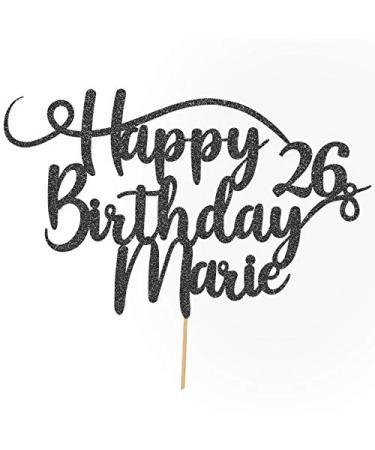 Cakeshop personalized Happy Birthday glitter cake decoration adapted color every name & every old cake decoration for birthday party (black)