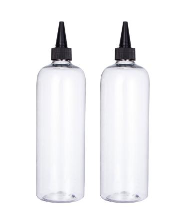 Applicator Bottle for Hair, sdoot Hair Color Applicator Bottle 2 Pack 16.9 ounce Squeeze Bottle Transparent Oil Bottles for Hair, PET Plastic Refillable Bottles with Twist Top Cap Clear-black cap