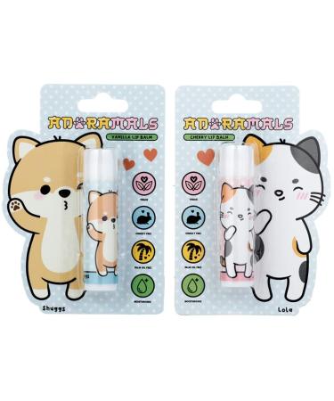 Puckator Lola the Cat and Shuggs the Shiba Inu Dog Adoramals Pets Stick Lip Balm Cherry (Lola) Vanilla (Shuggs) Lip Care Stick Balms Chapstick Holiday Essentials For Women Family Lipbalm Moisturiser