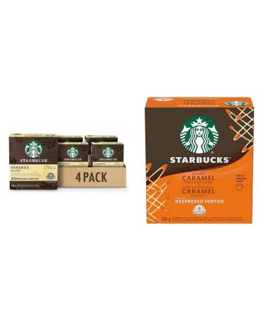 STARBUCKS Veranda Blend for Nespresso Vertuo Blonde Roast Coffee Pods 8 K-Cup Capsules Pack of 4 & Smooth Caramel For NESPRESSO VERTUO Flavoured Blonde Roast Notes of Buttery Caramel and Vanilla Coffee+Smooth Caramel Veranda 1 count (Pack of 4)