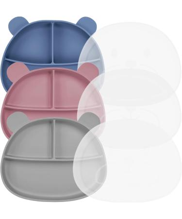 Happy T Baby Silicone Suction Plate with Lid | Toddler Self Feeding Plate | 3 Compartment Divided Dishes | Microwave & Dishwasher Safe | Non-Slip | Unbreakable | Blue - Buy Online on SooperMarket.com