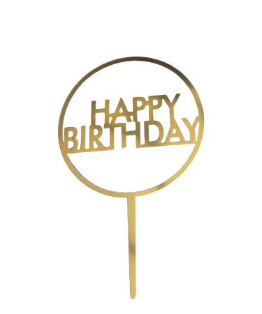Emma Bunting Happy Birthday Circle Cake Topper (Gold Acrylic) Cake Decoration
