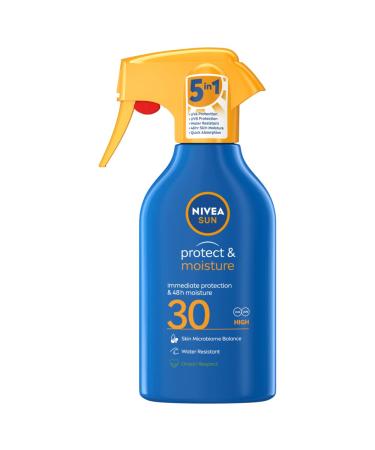 NIVEA SUN Protect and Moisture SPF 30 Trigger Spray (270ml) Water-Resistant Sunscreen Spray Sun Cream Providing Instant and Effective UVA + UVB Protection
