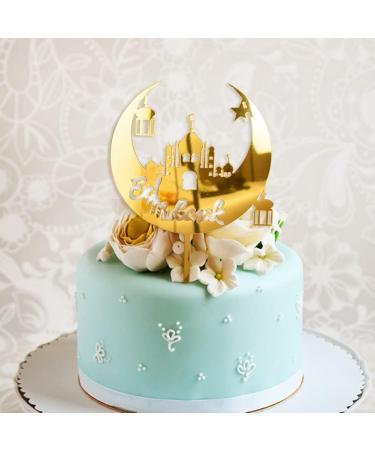 Eid Mubarak Cake Toppers Golden Ramadan Cake Topper Acrylic Moon Cake Topper for Islamic Muslim Festival Decorations - Buy Online on SooperMarket.com