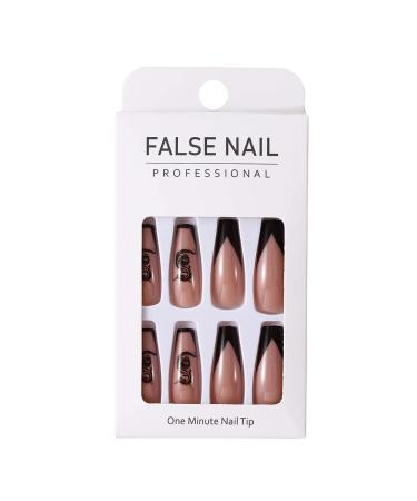 Brishow Pink Long Press-On Nails with Black Dragon French Design | 24-Piece Artificial Nails for Women & Girls - Buy Online on SooperMarket.com