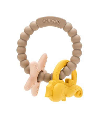 Cldy bite ring for babies baby biting toys bite ring keys baby marine bracelet bite ring bite ring made of silicone bpa-free stimulating and massaging wound gums from 3 months ocean brown