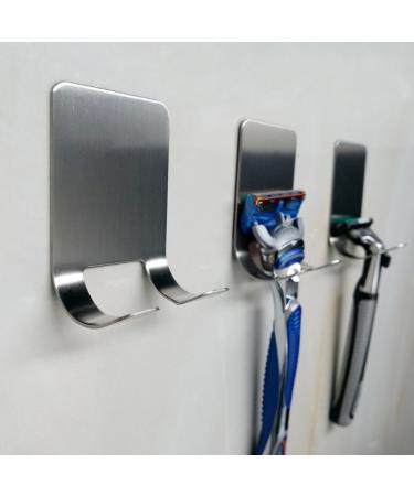 2 x Stainless Steel Razor Holder - Self Adhesive Double Hook Set for Bathroom Organization | Durable & Stylish - Buy Online on SooperMarket.com