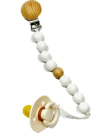 White-Sweet Jill Silicone Pacifier Clip with Wood Clip - BPA-Free, Chewable, 9 Long - Securely Fastens Pacifiers & Teethers - Buy Online on SooperMarket.com