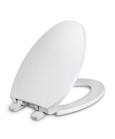 Toilet Seat Elongated with Cover Soft Close, Easy to Install, Plastic, White, Suitable to Elongated or Oval Toilets