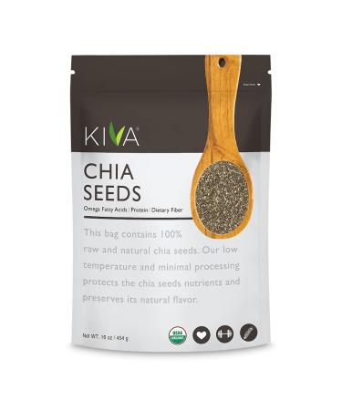 Kiva Organic Raw Chia Seeds, 16 oz. bag | USDA Organic | Premium, Raw, Non-GMO, Gluten-Free, Vegan, Natural | Rich in Omega 3, plant-based protein, and fiber