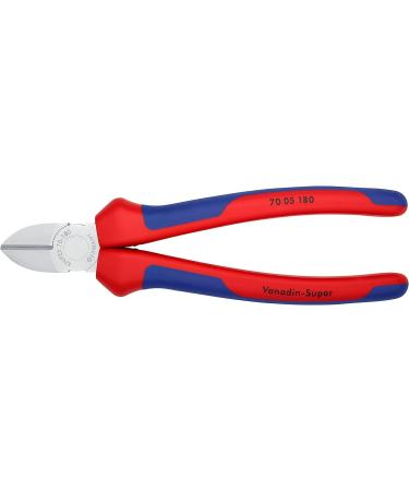 Knipex Diagonal Cutter chrome-plated with multi-component grips 180 mm (self-service card/blister) 70 05 180 SB Multi-component Grips Blue/Red 180 mm chrome-plated on self-service card - Buy Online on SooperMarket.com