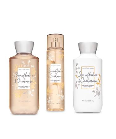 Bath and Body Works - Snowflakes & Cashmere - Daily Trio - Gift Set - Shower Gel  Fine Fragrance Mist and Body Lotion   (2019 Edition)