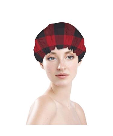 Moslion Classic Plaid Shower Cap - Red Black Gingham Buffalo Check Tartan Stripe | Large Reusable Double Layer Bath Cap for Stylish Hair Protection - Buy Online on SooperMarket.com