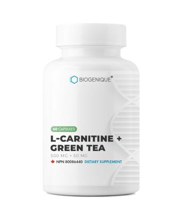 BIOGENIQUE L-Carnitine + Green tea Extract - 60 L-Carnitine 500 mg capsules - Amino Acid Weight management & Fitness Support - Nature made - Non-GMO