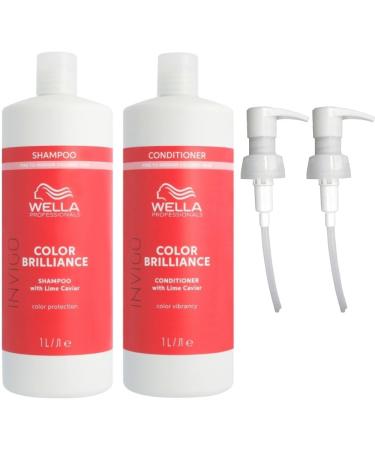 Wella Professionals Brilliance Shampoo & Brilliance Conditioner For Fine To Normal Coloured Hair 1000ml + Pumps