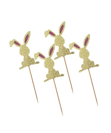 4 Pcs Bunny Cupcake Toppers Rabbit Cake Toppers Birthday Party Easter Cake Decoration (Golden) LM