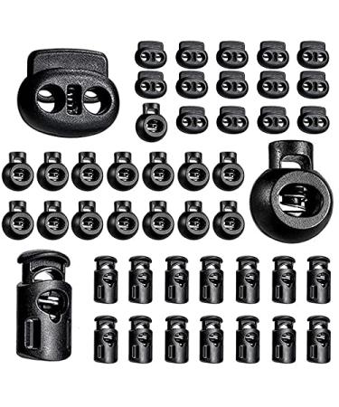 YAUENDE 45 Pcs Plastic Cord Locks End Spring Stopper  Spring Cord Toggle for Drawstrings  Bags  Mask Adjustment  Clothing  Black