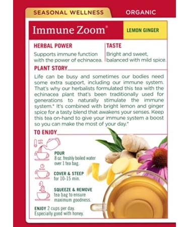 Traditional Medicinals Organic Immune Zoom Lemon Ginger Tea - Caffeine Free, 16 Wrapped Bags - Buy Online on SooperMarket.com