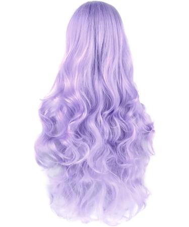 YEESHEDO 32 Long Wavy Curly Cosplay Wig with Bangs - Light Purple Synthetic Hair for Women & Girls - Heat Resistant Costume Wig for Anime Halloween Party - Buy Online on SooperMarket.com
