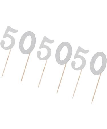 50th Cupcake Toppers Silver Glitter 50 Cupcake Decorations for Birthday Wedding Anniversary Party - Buy Online on SooperMarket.com