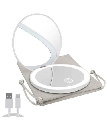 Milishow Compact Mirror with LED Light,1x/10x Magnifying Rechargeable Mirror,3.5in Pocket Mirror, Dimmable Travel Mirror for Purse,Pocket,Handheld 2-Sided Makeup Mirror (White 1Pack) A-white 1pack-rechargeable