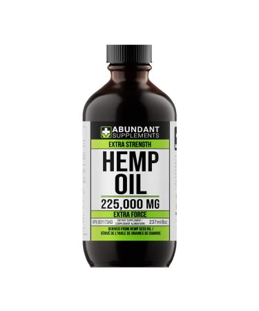 Hemp Oil 225 000 Mg (8 oz) Extra Strength Formula Helps Treat Inflammation & Pain Relief - Derived Hemp Seed Oil Rich in Antioxidants Improves Skin Health & Sleep Non-GMO Omega 3 6 9 Balance Oil Made in Canada