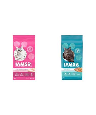IAMS Proactive Health Dry Cat Food Adult Sensitive Digestion & Skin Turkey 2.72kg Bag & Proactive Health Dry Cat Food Adult - Indoor Weight & Hairball Care - Chicken & Turkey 3.18kg Bag 2.72 kg (Pack of 1) Cat Food+ Dry Cat Food 3.18kg