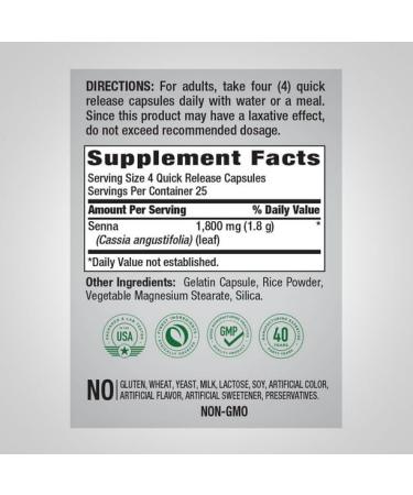 LLK Senna Leaves 450mg Capsules - 100 Quick Release, Non-GMO & Gluten Free - Buy Online on SooperMarket.com