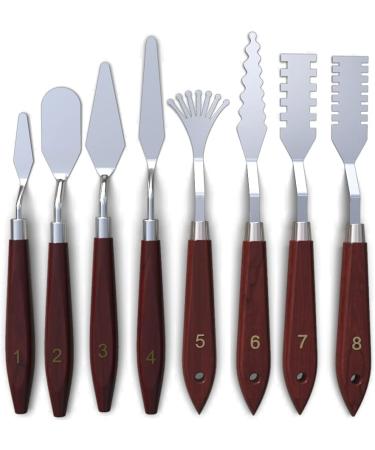 8 Pack Stainless Steel Painting Knife Set with Wood Handle - Professional Palette Knives Spatula for Oil Paint Canvas Artists Beginners - Buy Online on SooperMarket.com