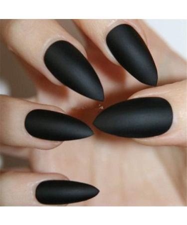 Fat-catz-copy-catz 24x Full Coverage Smooth Matte Stiletto pointed False Fake salon Nails Makeup (24x Matte Black Nails) - Buy Online on SooperMarket.com