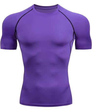 szxiten Men's Compression Workout Set - Purple, X-Large | Gym Tights & Short Sleeve Shirt | Quick Dry Base Layer Sportswear - Buy Online on SooperMarket.com