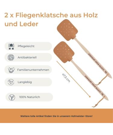Hofmeister Beech Wood & Leather Fly Clappers - 2-Pack Mosquito Catchers from Europe (47.5 cm) - Effective Insect Racket with Get All !!! Slogan - Buy Online on SooperMarket.com
