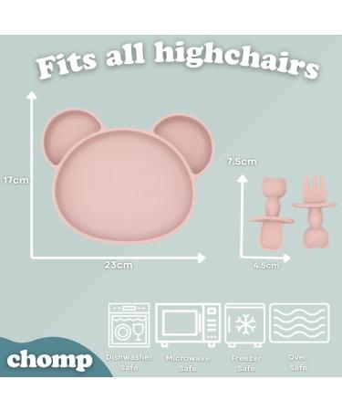 Suction Plate Baby Cutlery Set Chomp - Includes Baby Toothbrush, Weaning Set, Spoon, Fork, Suction Bowls - Rose Pink | Dishwasher Safe - Buy Online on SooperMarket.com