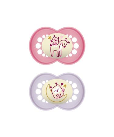 MAM Original Night Schnuller in the 2 Set bright & tooth-friendly baby pacifier from sustainable & organic-renewable materials with pacifier box 16+ months deer / owl Reh / owl 16+ / silicone / night tooth-friendly