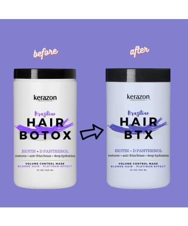 KERAZON Blonde Brazilian Hair Botox Treatment Purple Mask Platinum Effect - Salon Size for Smoothing, Hydration, Anti-Brass, Shine, Softness, Volume, and Frizz Control - Buy Online on SooperMarket.com