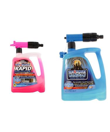 Wet & Forget Rapid Application Mould Lichen and Algae Remover Outdoor Cleaning Solution Black Mould Remover Bleach Free 2 Litre & Window Exterior Glass Cleaner Streak-Free 2 Litre Remover+ Glass Cleaner