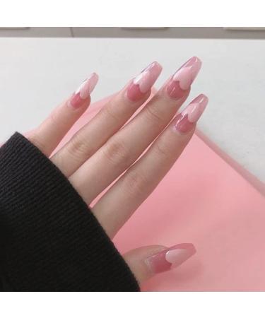 U-K Fake Nail Pink Heart False Nail Acrylic Full Cover Fingernails Press on Nails Set Artificial Long False Nail for Women Girls 24 PCS Practical & Professional - Buy Online on SooperMarket.com