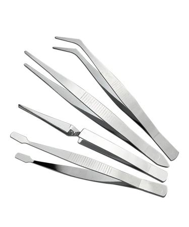 4-Piece Set of Stainless Steel Combination Tweezers Elbow Tip Labor-Saving Pliers -Reverse Flat-Mouth Stamp Clips