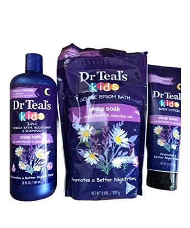 Dr Teals KIDS Sleep Bath  Sleep Soak  and Sleep Lotion with Melatonin and Essential OIls Bundle
