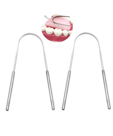 2 Pieces Tongue Scraper  Bad Breath Treatment Tongue Scraper U curved Tongue Cleaner for Adults And Kids Stainless Steel Tongue Cleaner for oral Hygiene