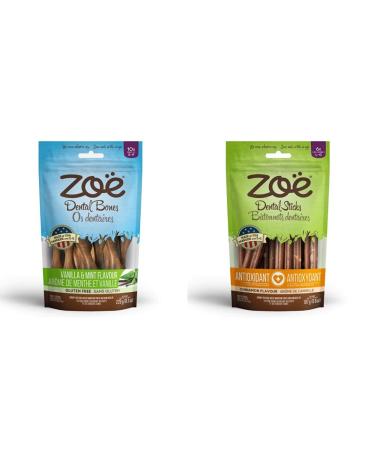 Zo Dental Bones - Vanilla and Mint Flavour (Small - 229 g) + Zoe Dental Sticks for Dogs (Large Cinnamon Flavor - 6.6 oz)