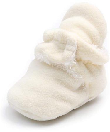 TMEOG Baby Booties Slippers Infant Boots Newborn First Walking Shoes Baby Winter Sock Crib Shoes for Boys Girls 0-18Months 6-12 Months B White Furry